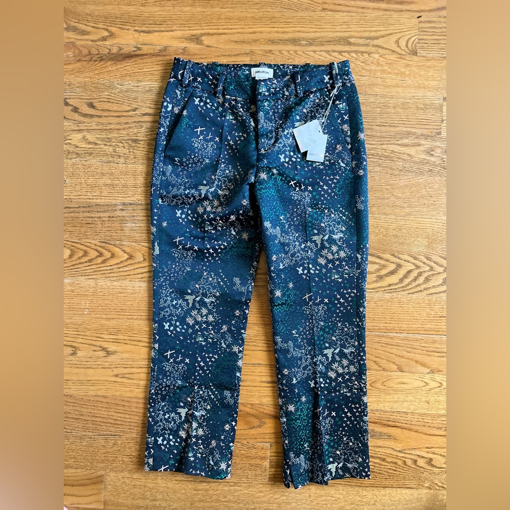 Zadig & Voltaire Posh Jac Glam Suit Pants 36 Navy Metallic Jacquard Tailored Nwt
